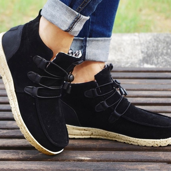 Black Laced Front Ankle Boots- Women’s - Picture 4 of 6